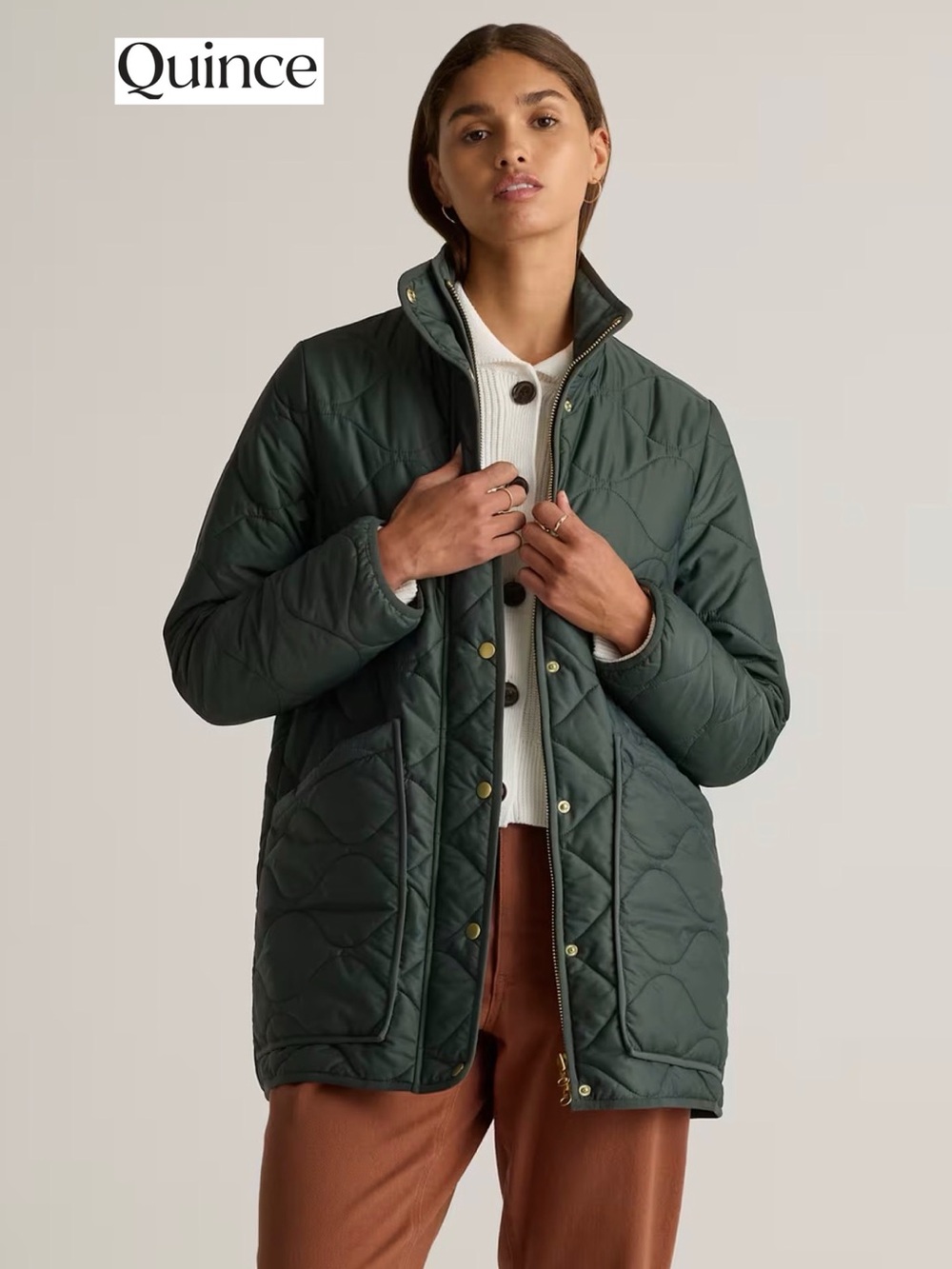 Quince Featherless Quilted Long Puffer Jacket Verdant Pine Green XL Fall Winter